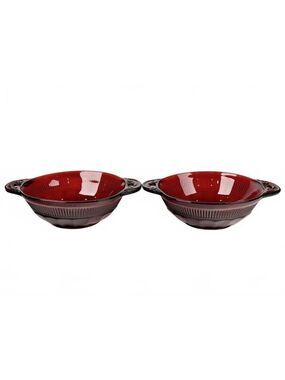 Set of 2 Vintage Anchor Hocking Royal Ruby Depression Glass Berry Bowls
